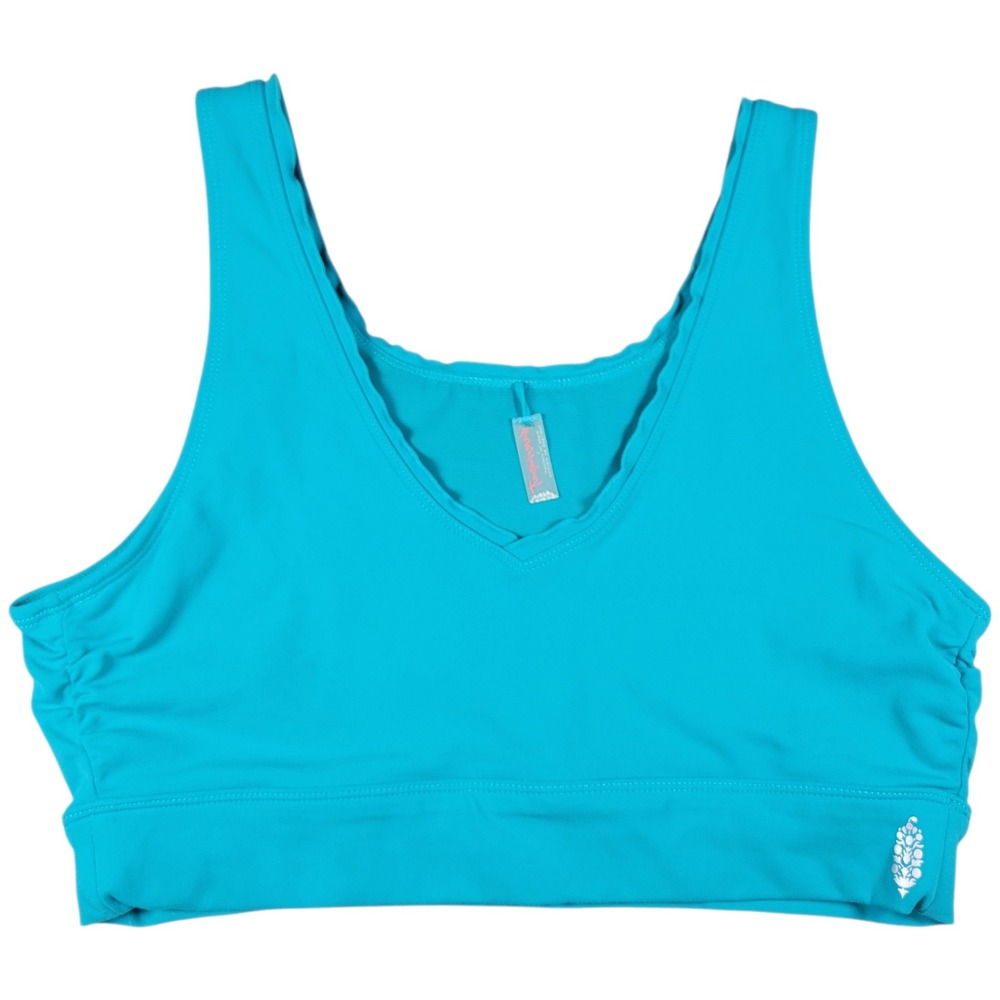 Free People Movement Hearts Aflutter Longline Sports Bra Women Large Blue V-Neck